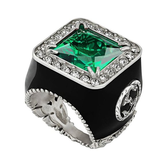 Gucci GG Crystal-embellished Signet Ring in Green - Picture 2 of 10